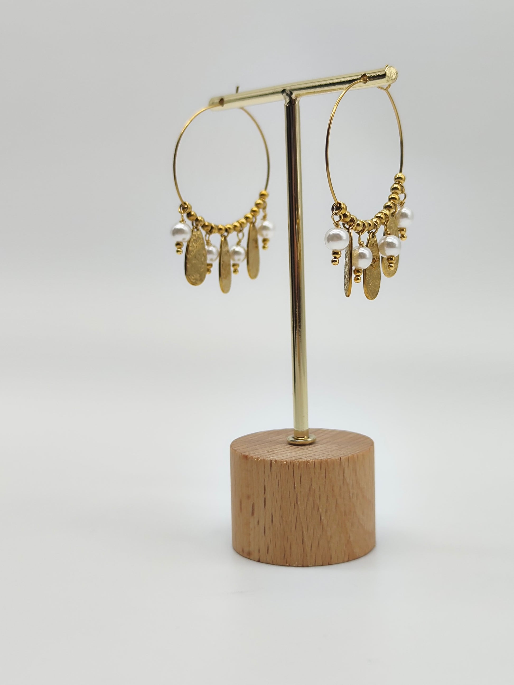 Pendientes Aro Perla Dorada