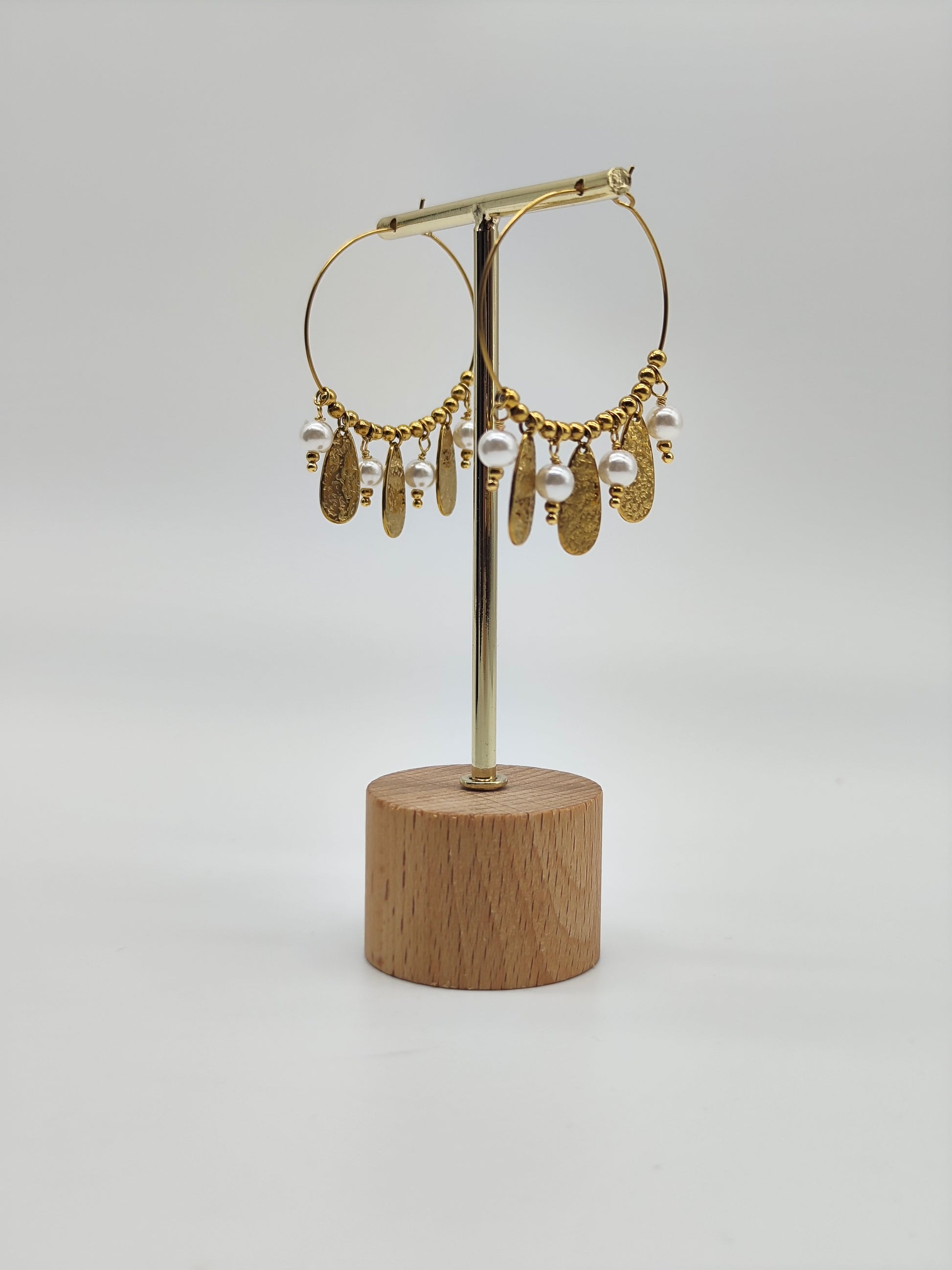 Pendientes Aro Perla Dorada