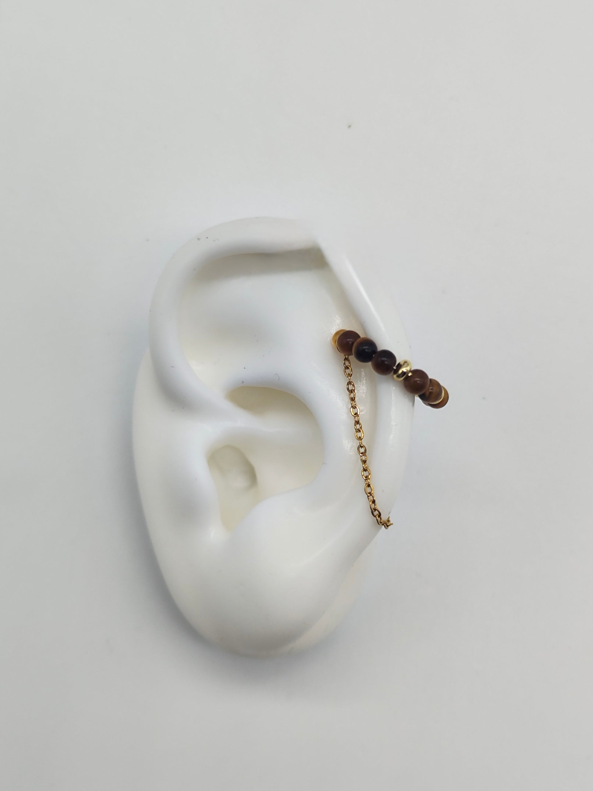 Ear Cuff Ojo de Tigre – Acero Inoxidable y Ajustable
