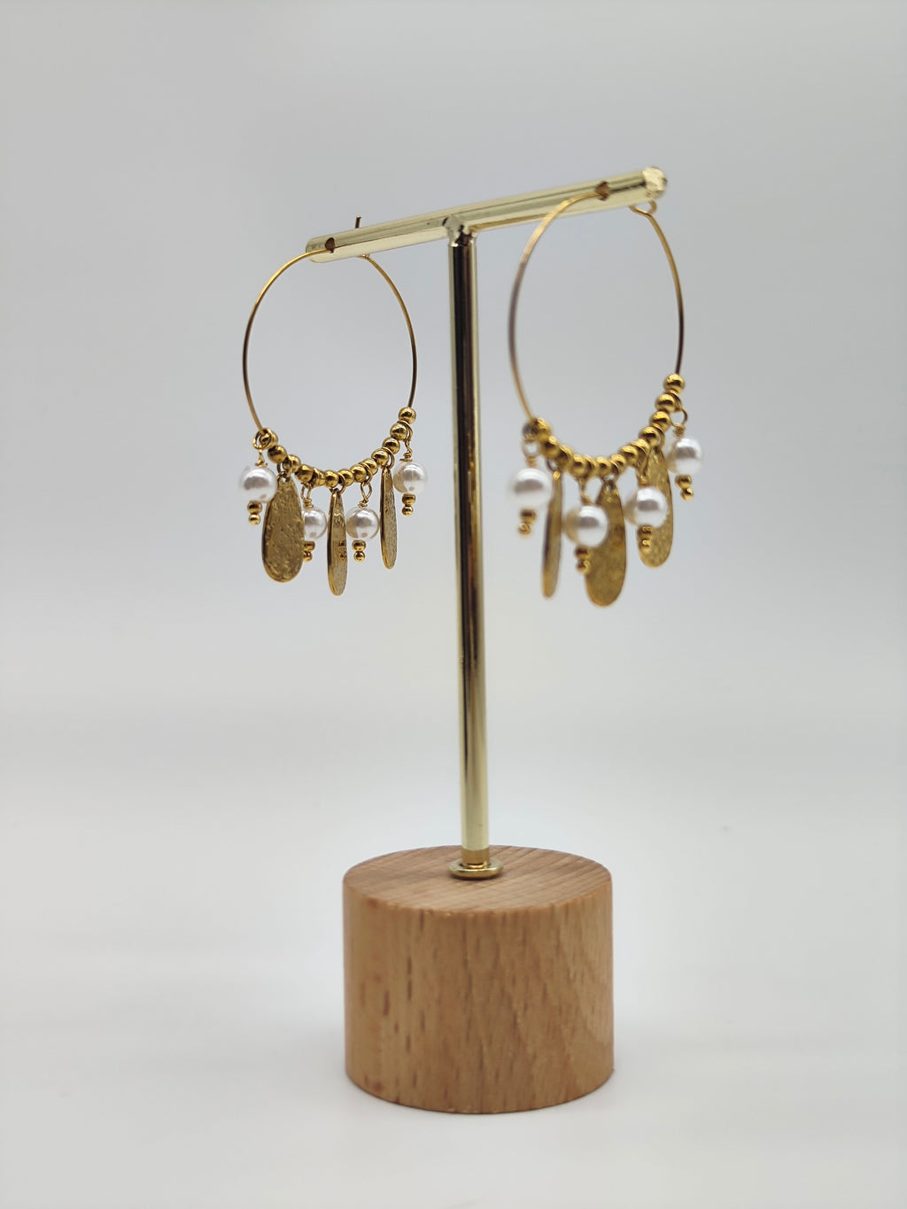 Pendientes Aro Perla Dorada