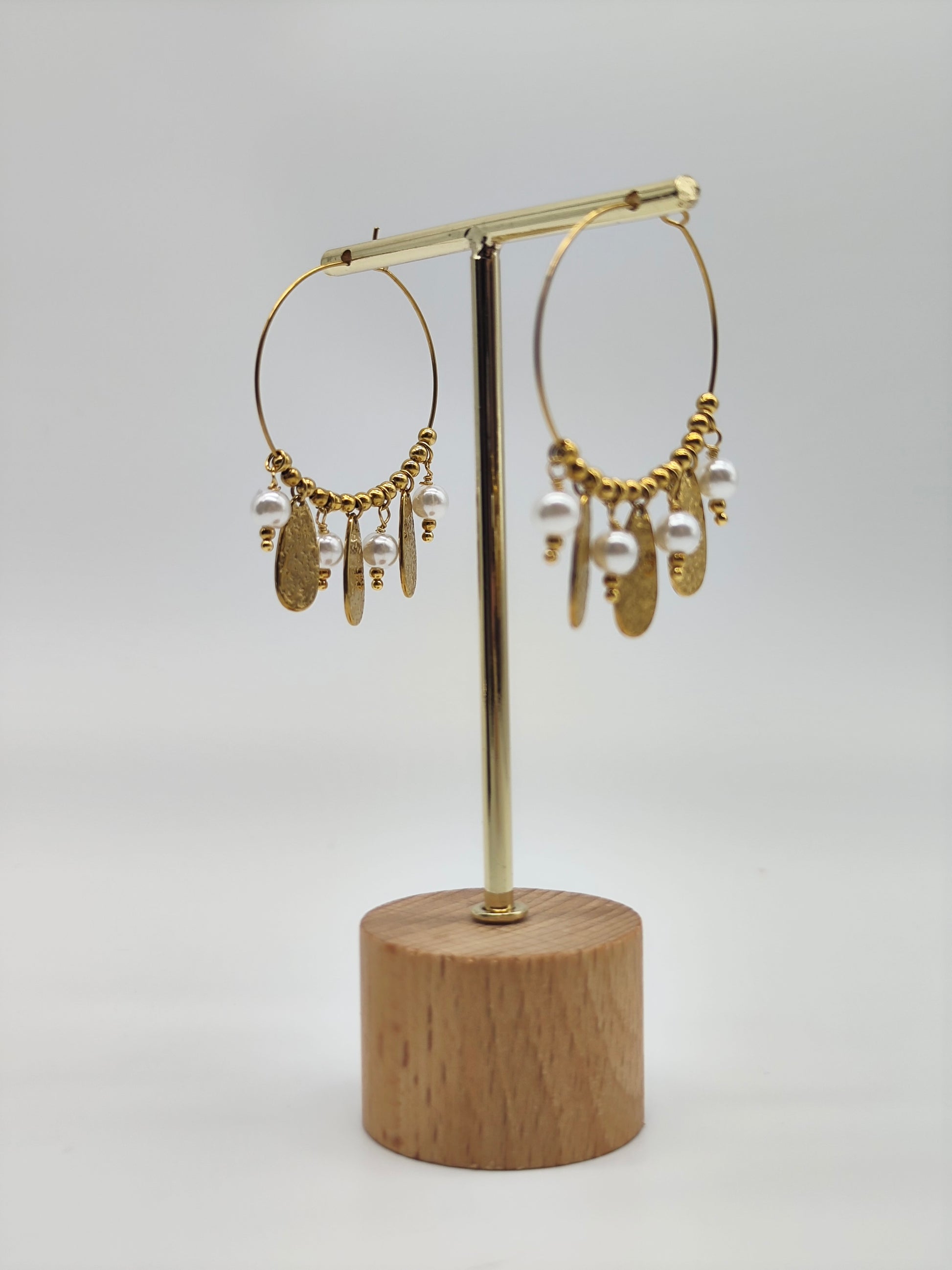 Pendientes Aro Perla Dorada