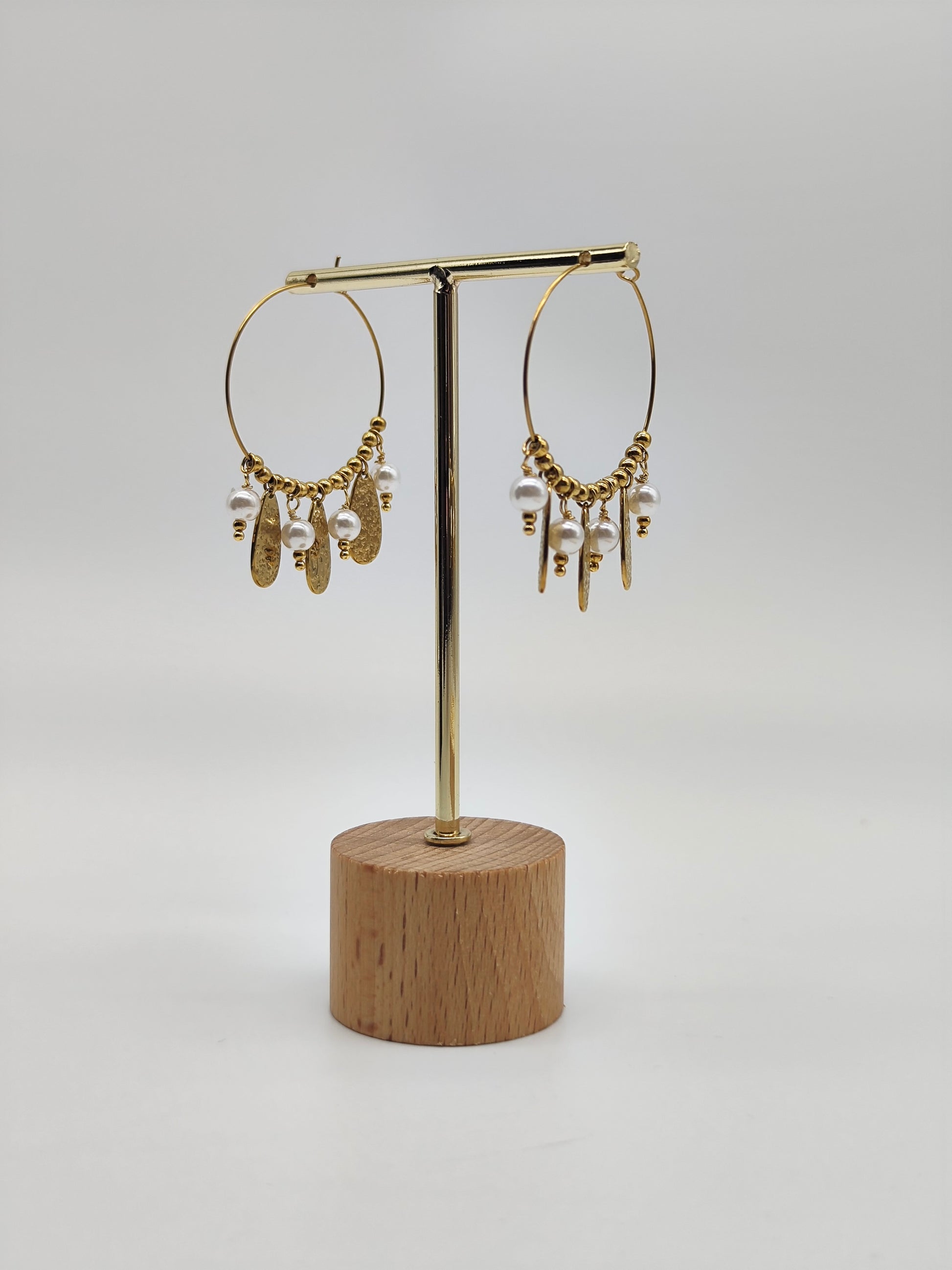 Pendientes Aro Perla Dorada