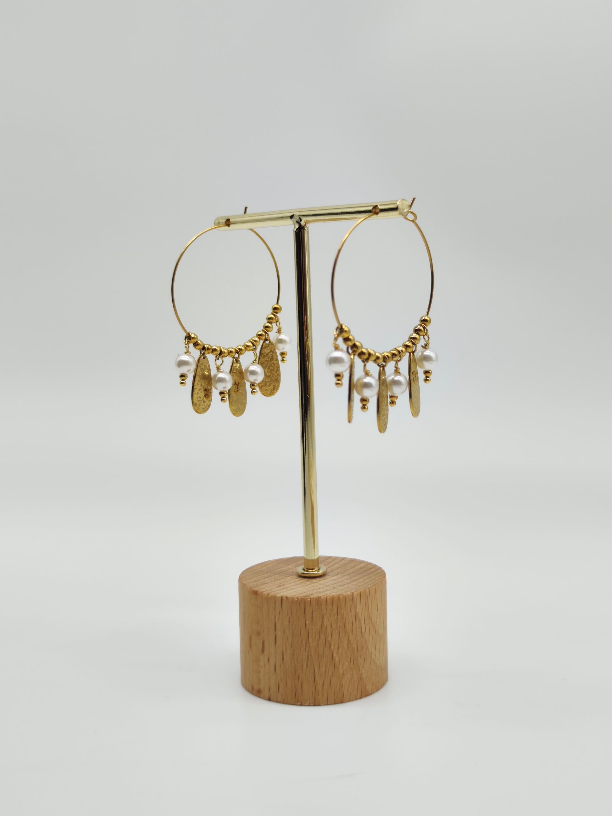 Pendientes Aro Perla Dorada