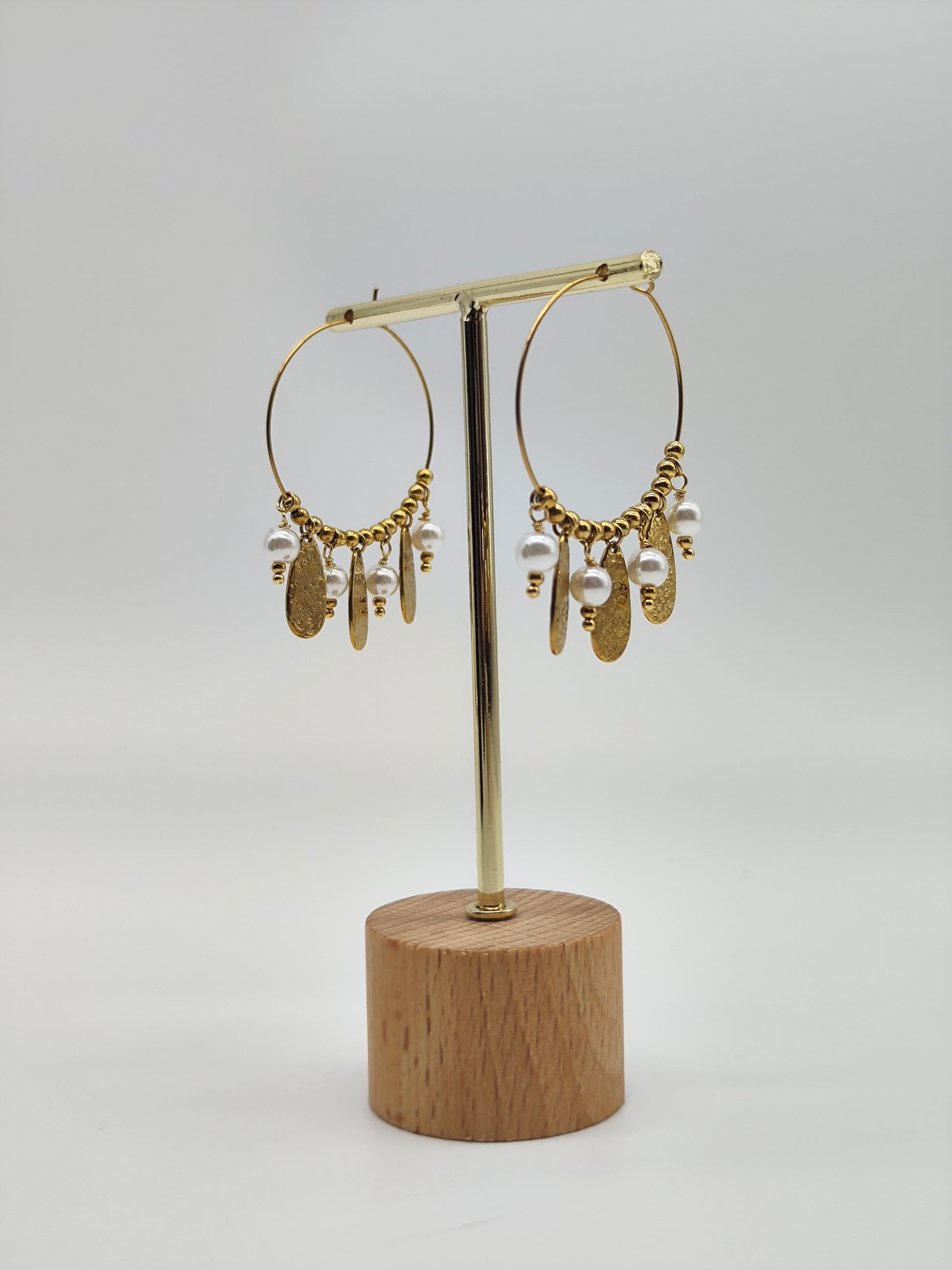 Pendientes Aro Perla Dorada