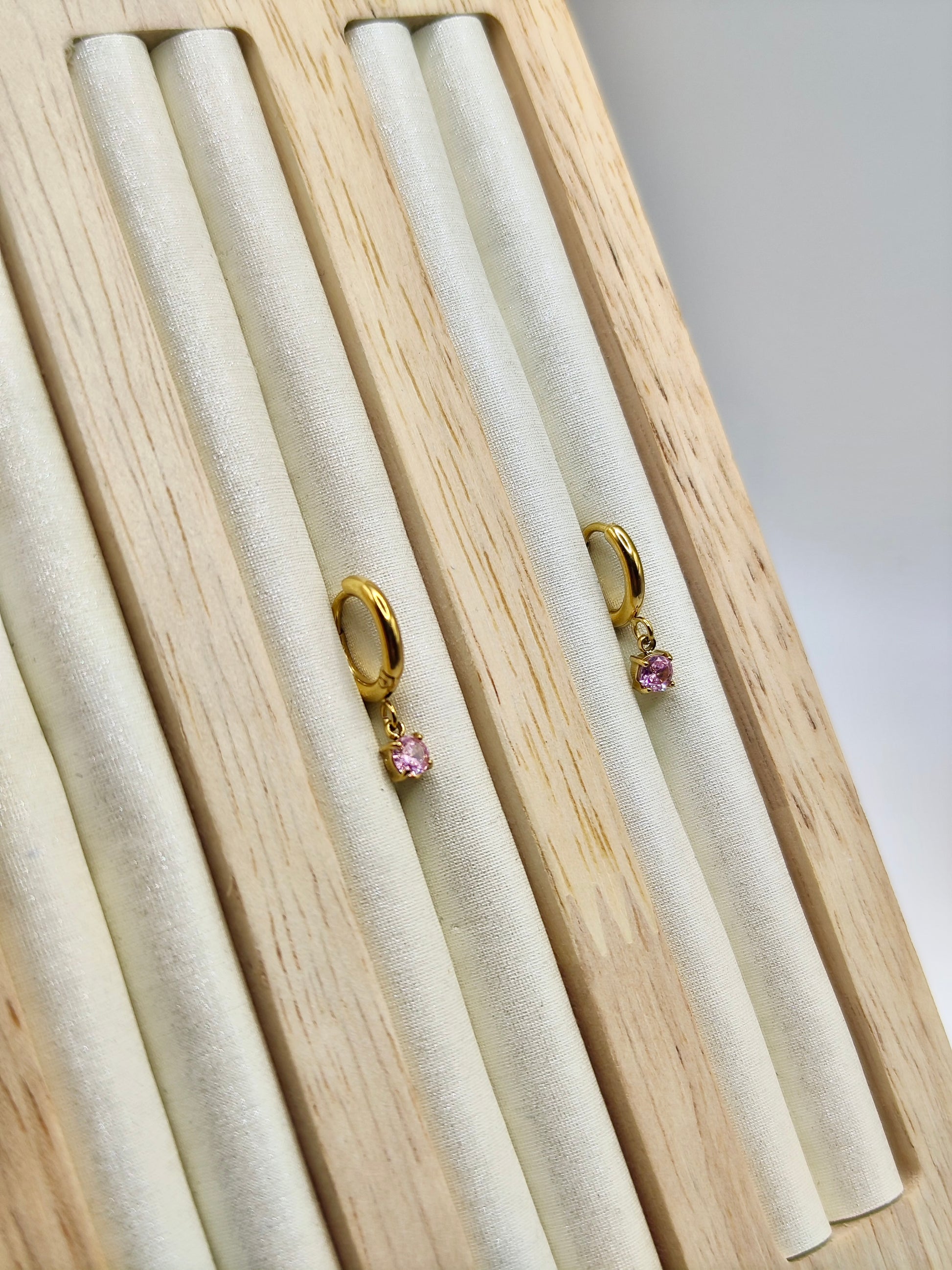 Pendientes Pink Shine – Dorado con Cristal Rosa